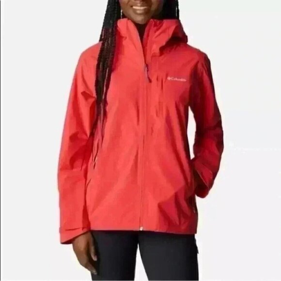 Columbia Jacket Omni Shield Waterproof Nylon Windbreaker Hood Coral Orange XS - Picture 1 of 16